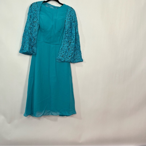Women’s Aqua Blue A-Line Dress with Lace Shrug Sz 2 NWT - Picture 2 of 8
